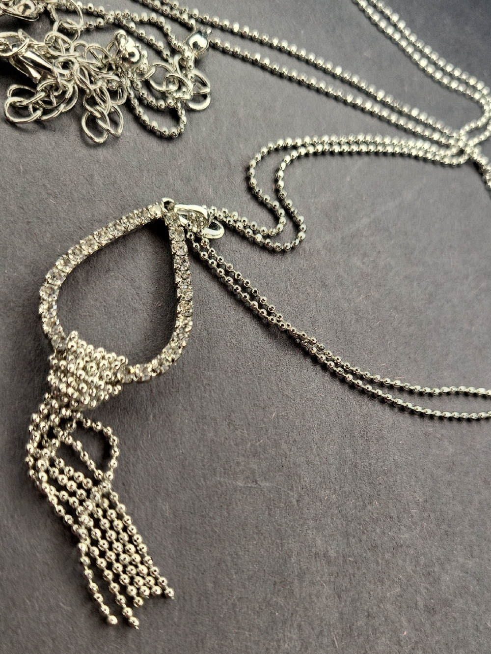 Silver Teardrop Tassel Pendant Necklace